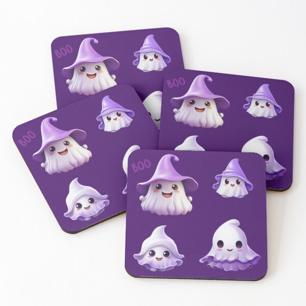 Item preview, Kawaii Halloween Ghosts in Purple Witch Hat Set designed and sold by KawaiiArtStyle.