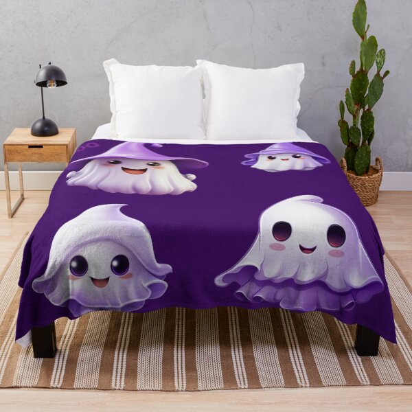Item preview, Kawaii Halloween Ghosts in Purple Witch Hat Set designed and sold by KawaiiArtStyle.