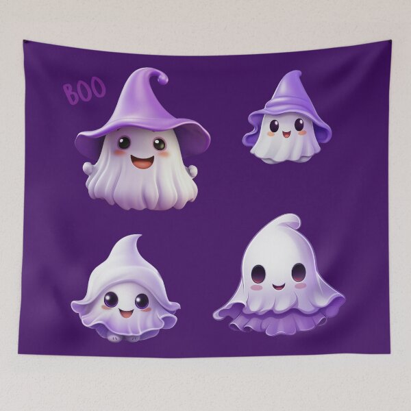 Item preview, Kawaii Halloween Ghosts in Purple Witch Hat Set designed and sold by KawaiiArtStyle.