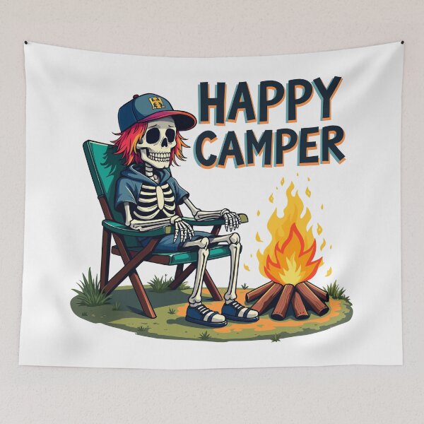 Item preview, Skeleton Happy Camper by the Fire Halloween designed and sold by Quirky Shirts.