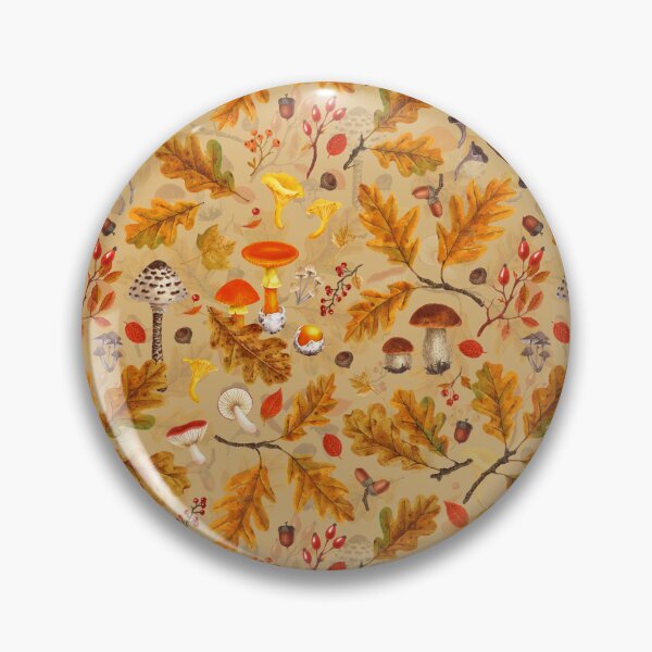 Item preview, Forest mushrooms and autumn flora on ochre designed and sold by Katerina Mitkova Kirilova.
