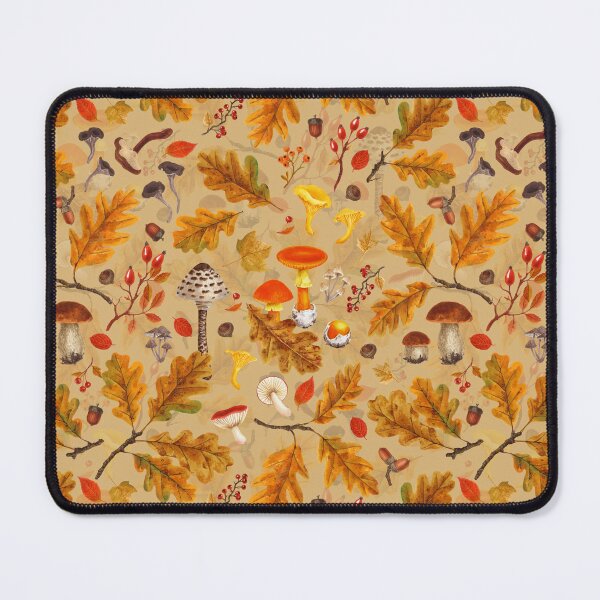 Item preview, Forest mushrooms and autumn flora on ochre designed and sold by Katerina Mitkova Kirilova.