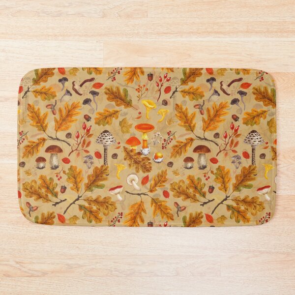 Item preview, Forest mushrooms and autumn flora on ochre designed and sold by Katerina Mitkova Kirilova.