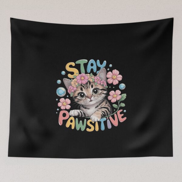 Item preview, Stay Pawsitive: Cute Cat Motivational Art designed and sold by love3617.