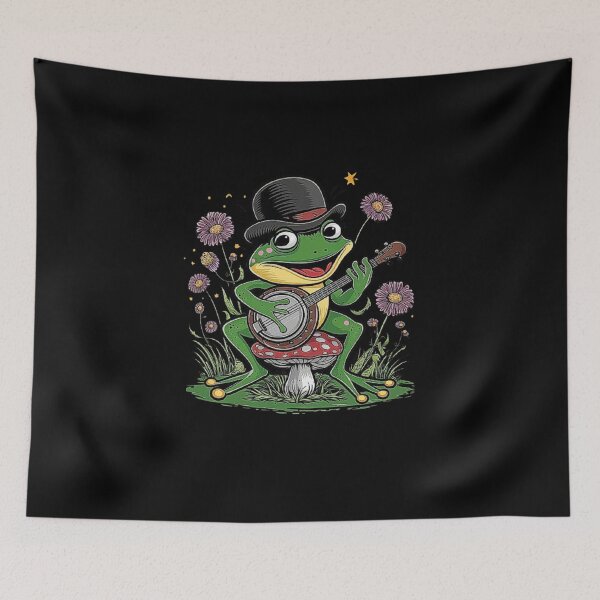 Item preview, Frog Playing Banjo in Whimsical Garden - Cute Animal Art designed and sold by love3617.