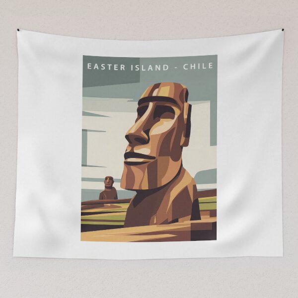 Item preview, Vintage Minimal Retro Travel Poster – Easter Island Chile in Bauhaus Style designed and sold by pod24.