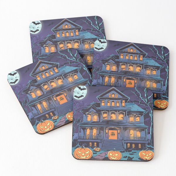 Item preview, Spooky haunted house with glowing jack-o'-lanterns in the yard 2 designed and sold by Chashley.