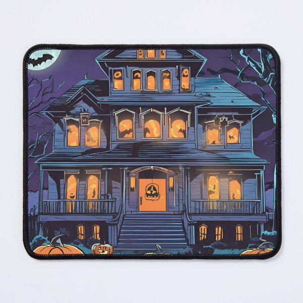 Item preview, Spooky haunted house with glowing jack-o'-lanterns in the yard 2 designed and sold by Chashley.