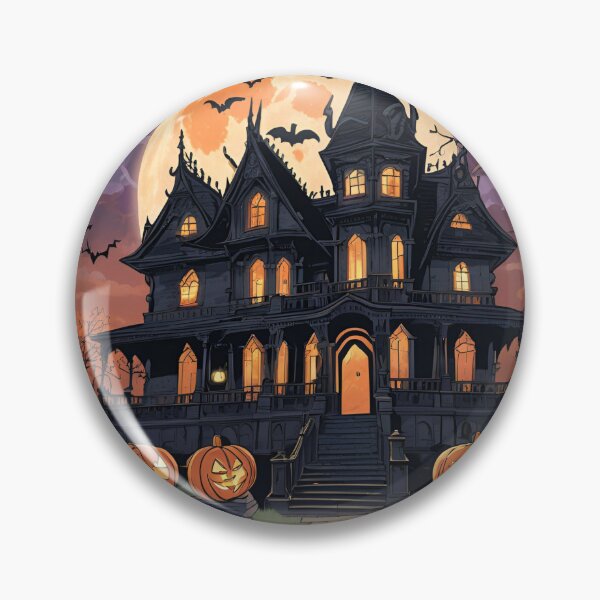 Item preview, Spooky haunted house with glowing jack-o'-lanterns in the yard 03 designed and sold by Chashley.