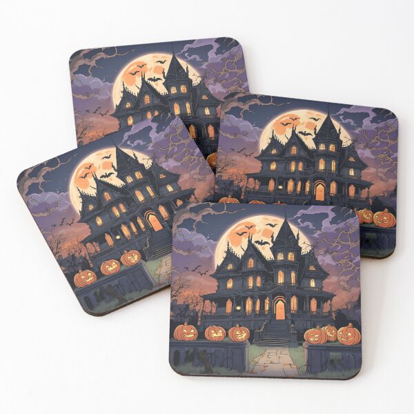 Item preview, Spooky haunted house with glowing jack-o'-lanterns in the yard 03 designed and sold by Chashley.