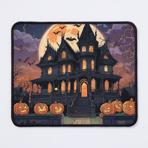 Item preview, Spooky haunted house with glowing jack-o'-lanterns in the yard 03 designed and sold by Chashley.