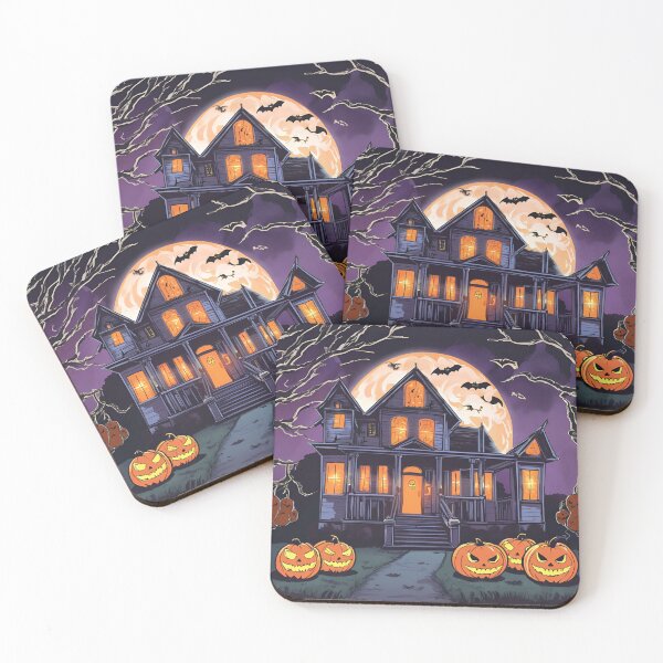 Item preview, Spooky haunted house with glowing jack-o'-lanterns in the yard 04 designed and sold by Chashley.