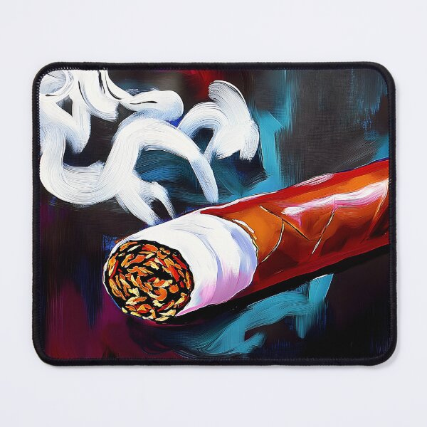 Item preview, Large Cigar Emitting Swirling White Smoke Against Vibrant Blue and Red Background AI Generated designed and sold by OlfactoART Studio.