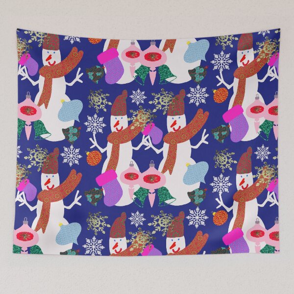 Item preview, Hand Drawn Snowmen Snowflakes Christmas Balls Glitter Snowflakes Christmas Design designed and sold by Victoria Rose.