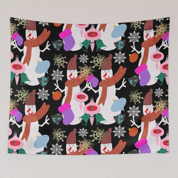 Item preview, Hand Drawn Snowmen Snowflakes Christmas Balls Glitter Snowflakes Christmas Design designed and sold by Victoria Rose.