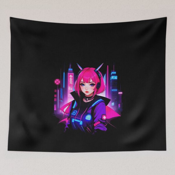 Item preview, Girl Gamer Anime E-Girl and Retrofuturistic City - Pink Hair designed and sold by Beachy.