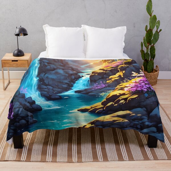 Artikelvorschau, Fantasie Rosa Blumen Wasserfall Landschaft Natur Poster entworfen und verkauft von BorgSpareParts.