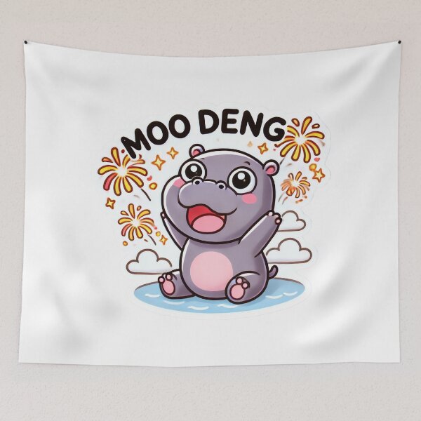 Item preview, Moo Deng Adorable Hippo with Fireworks Celebration designed and sold by Pattamo1.