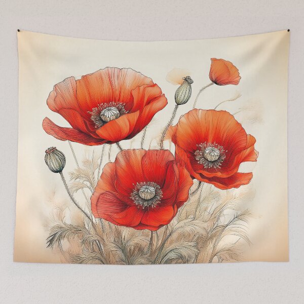 Item preview, A cluster of vibrant red poppies swaying gently in the wind.  designed and sold by HEMRO.