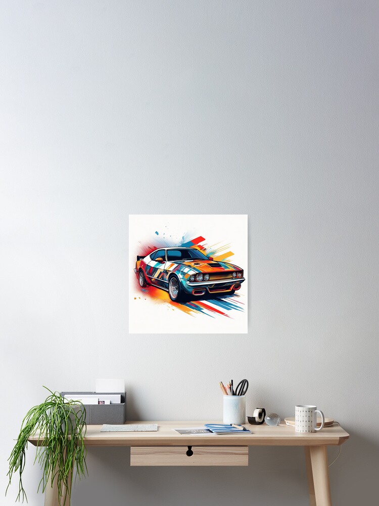 Thumbnail 2 of 3, Poster, Retro Muscle Car Explosion designed and sold by RaiyaTees.
