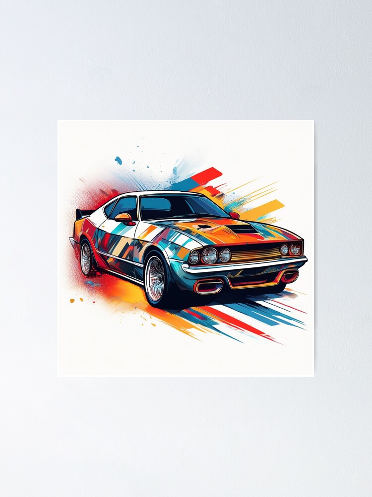 Thumbnail 1 of 3, Poster, Retro Muscle Car Explosion designed and sold by RaiyaTees.