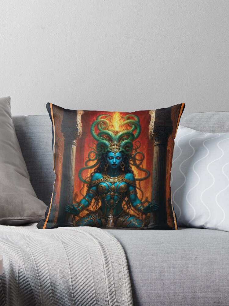 Divine Colossal Statue Of The Goddess Asishiesha In The Sacred Temple Awe-Inspiring AI Concept Art by Xzendor7 Decorative Art Print Throw Pillow