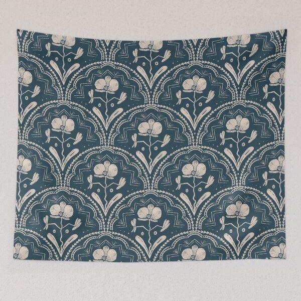 Item preview, Boho Whimsical Bathroom Tiles - Dark Blue  designed and sold by Anis Illustration.