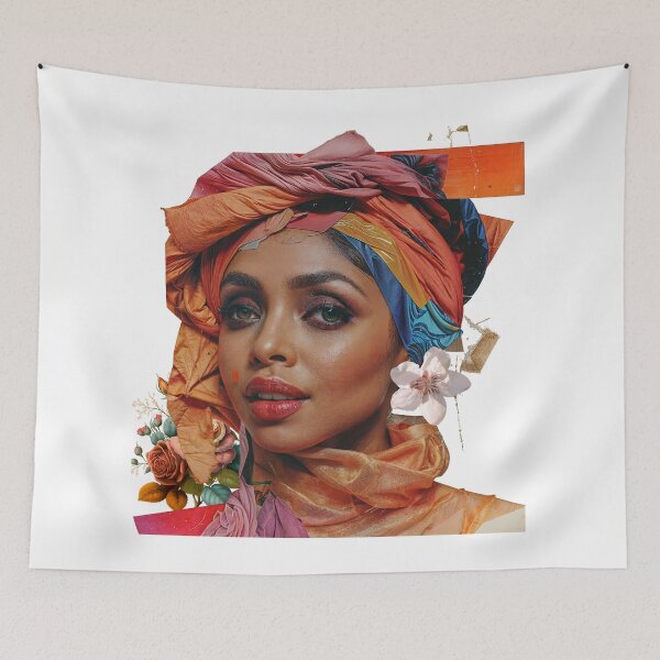 Aperçu de l'œuvre T-shirt avec motif de collage mural : fille avec coiffe créée et vendue par ForeverPrintsOK.