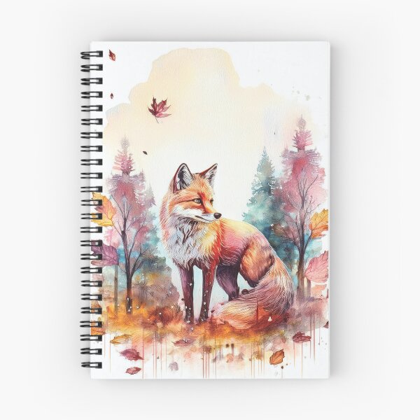 Item preview, FOX in fall leaves, fall landscape, autumn decor, Autumn leaves,  fall season, fall decor posters, fall decorations, watercolor orange landscape, red fox resting on fall leaves  designed and sold by navitalidesign.