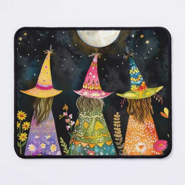 Item preview, Whimsical Witches with Flowers under Fullmoon Colorful Art Print designed and sold by GulDesignCo.
