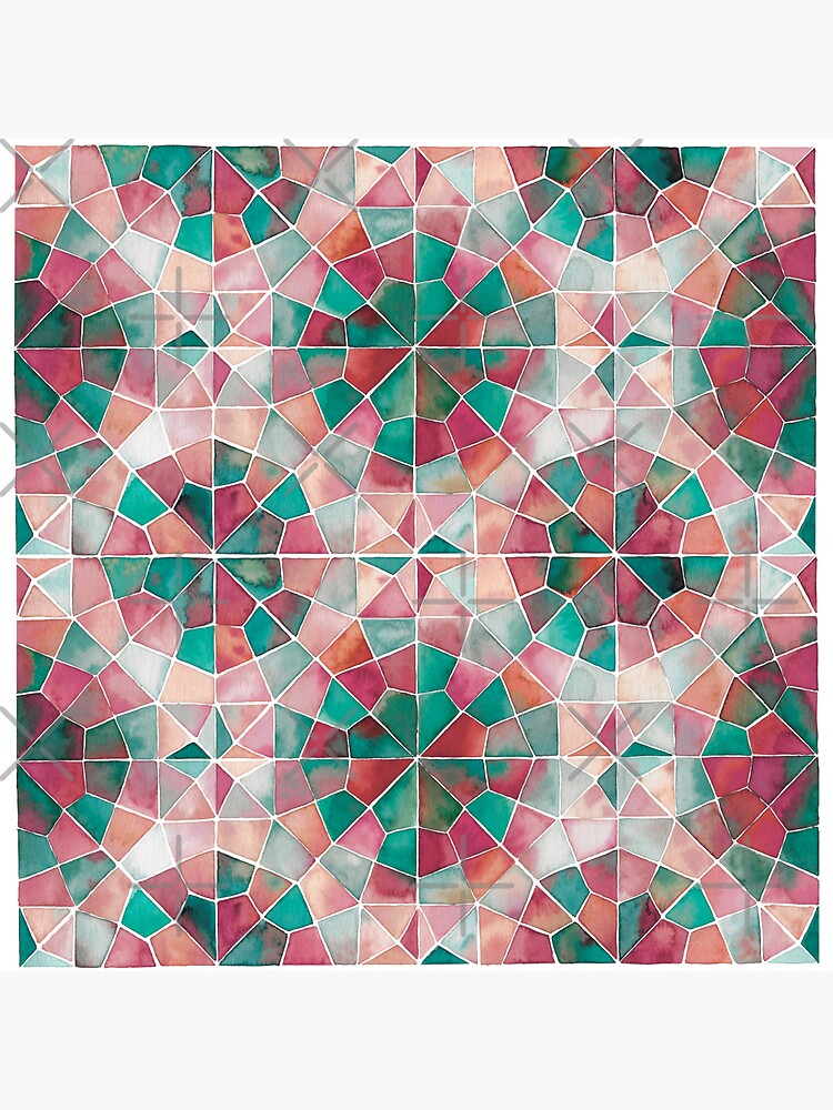 Thumbnail 3 of 3, Sticker, Islamic Geometry in Watercolor red green designed and sold by GinColorist.