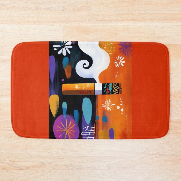 Artikelvorschau, Stilisierte Zigarre mit skurrilem Rauch und verspielten Formen auf lebendigem orangefarbenem und violettem Hintergrund, abstrakte Kunst entworfen und verkauft von OlfactoART Studio.