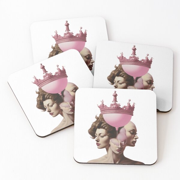 Item preview, Three faces women wearing crown and pin balloons | surreal Pop art  designed and sold by TaliaShin.