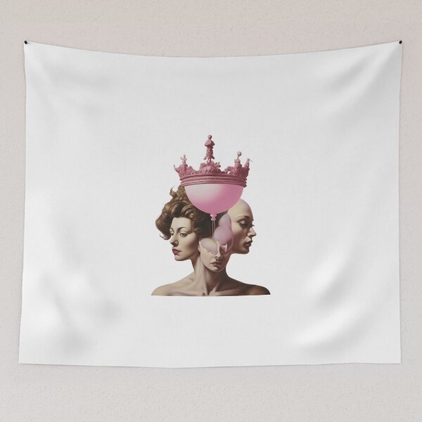 Item preview, Three faces women wearing crown and pin balloons | surreal Pop art  designed and sold by TaliaShin.