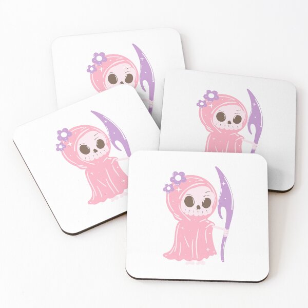 Item preview, A cute, pink Grim Reaper with a purple scythe and flowers. designed and sold by OnlyShoppMarket.
