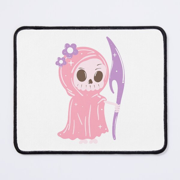 Item preview, A cute, pink Grim Reaper with a purple scythe and flowers. designed and sold by OnlyShoppMarket.