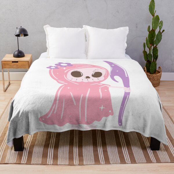 Item preview, A cute, pink Grim Reaper with a purple scythe and flowers. designed and sold by OnlyShoppMarket.