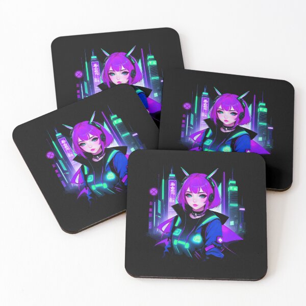 Item preview, Girl Gamer Anime E-Girl and Retrofuturistic City - Purple Hair designed and sold by Beachy.