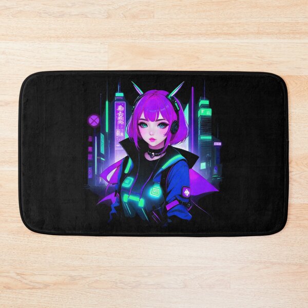 Item preview, Girl Gamer Anime E-Girl and Retrofuturistic City - Purple Hair designed and sold by Beachy.