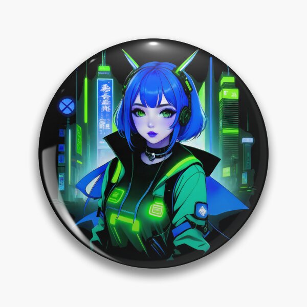Item preview, Girl Gamer Anime E-Girl and Retrofuturistic City - Blue Hair designed and sold by Beachy.
