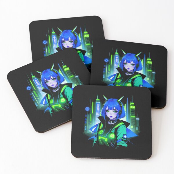 Item preview, Girl Gamer Anime E-Girl and Retrofuturistic City - Blue Hair designed and sold by Beachy.