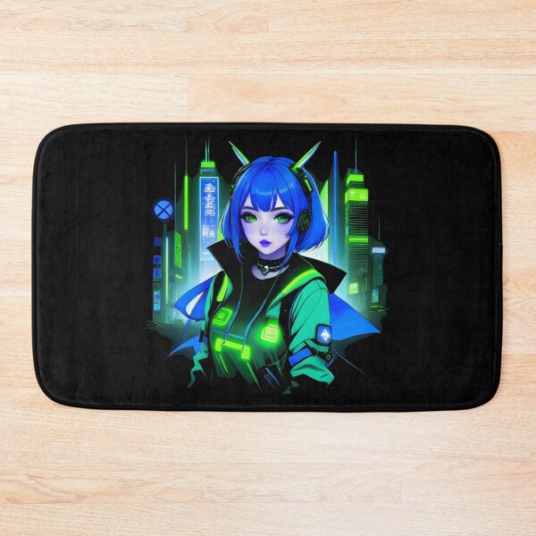 Item preview, Girl Gamer Anime E-Girl and Retrofuturistic City - Blue Hair designed and sold by Beachy.