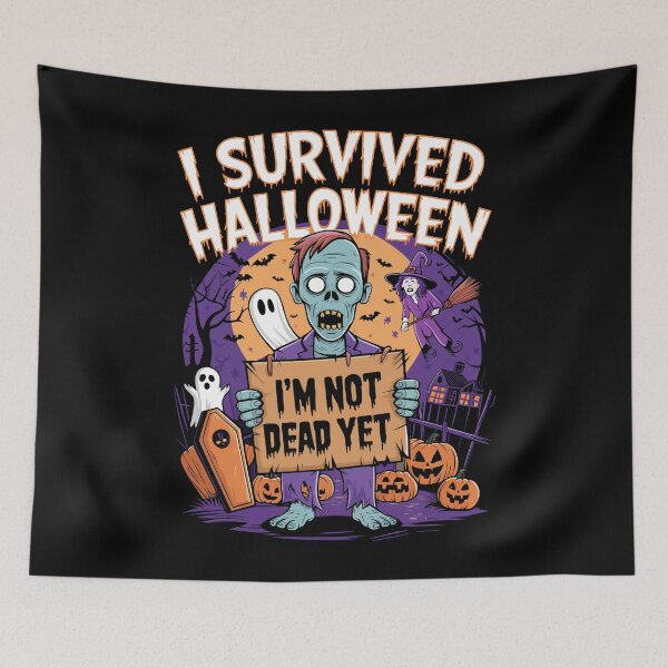 Item preview, I Survived Halloween Funny Zombie Holding Sign designed and sold by Quirky Shirts.