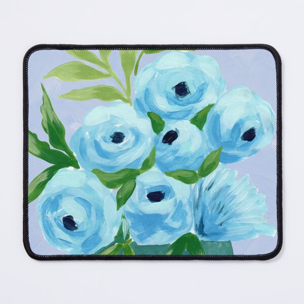 Item preview, Painterly Impressionistic Light Blue and Teal Roses and Wildflowers Painting designed and sold by JasmineGDesigns.