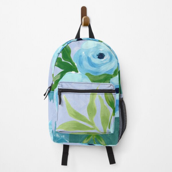 Item preview, Painterly Impressionistic Light Blue and Teal Roses and Wildflowers Painting designed and sold by JasmineGDesigns.