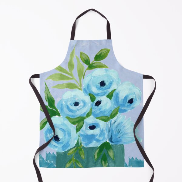 Item preview, Painterly Impressionistic Light Blue and Teal Roses and Wildflowers Painting designed and sold by JasmineGDesigns.