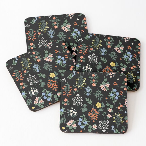 Item preview, Dark botanical floral wild flowers black cottagecore secret garden boquet pattern gardening nature lovers girly feminine aesthetic designed and sold by Fantasy Cache.