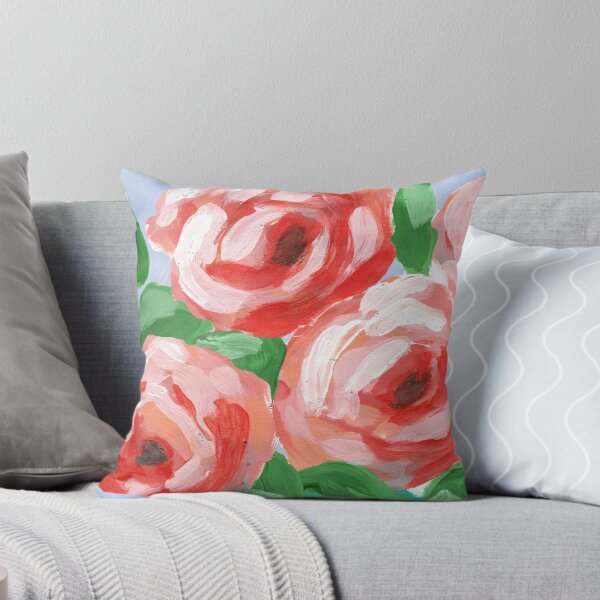Item preview, Painterly Impressionistic Orange Red Roses in Teal Green Vase Painting designed and sold by JasmineGDesigns.