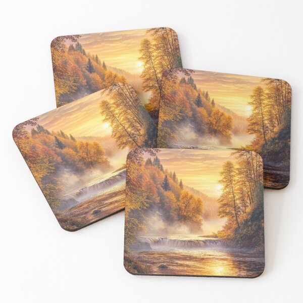 Item preview,  Autumn mountain landscape with waterfall in the misty mountains designed and sold by MargaretWiktor.