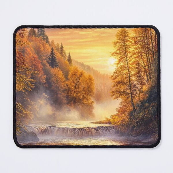 Item preview, Autumn mountain landscape with waterfall in the misty mountains designed and sold by MargaretWiktor.